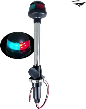 Pactrade Marine LED Green Red Navigation Bow Light 12" SS304 Pole Collar Plug-in (With 2-Prong Nylon Base Black Socket)