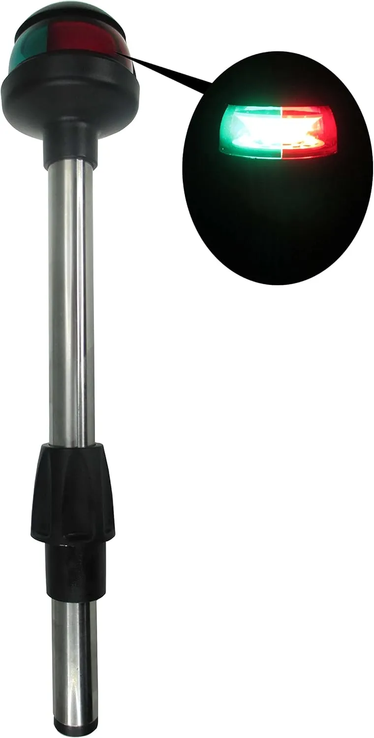 Pactrade Marine LED Green Red Navigation Bow Light 12" SS304 Pole Collar Plug-in (Without 2-Prong Nylon Base Black Socket)
