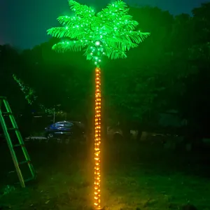 Palm Trees for Outside Patio Decor, 8FT 300LED Lighting Artificial Palm Tree with Coconuts, Outdoor Pool Tropical Decorations for Home Party Hawaiian Jungle Christmas Nativity Beach Garden Park