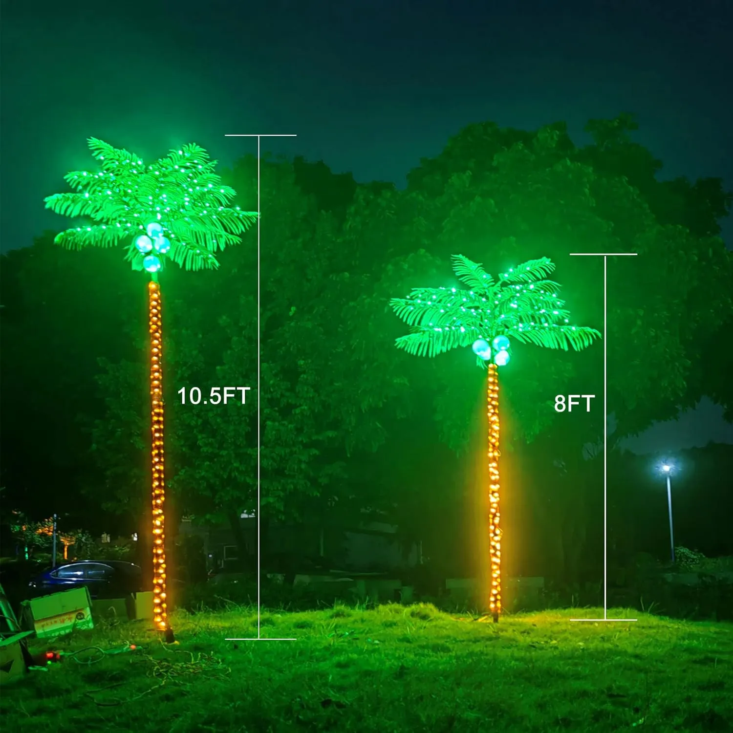 Palm Trees for Outside Patio Decor, 8FT 300LED Lighting Artificial Palm Tree with Coconuts, Outdoor Pool Tropical Decorations for Home Party Hawaiian Jungle Christmas Nativity Beach Garden Park