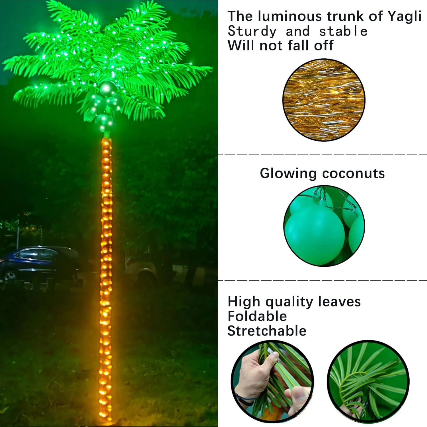 Palm Trees for Outside Patio Decor, 8FT 300LED Lighting Artificial Palm Tree with Coconuts, Outdoor Pool Tropical Decorations for Home Party Hawaiian Jungle Christmas Nativity Beach Garden Park