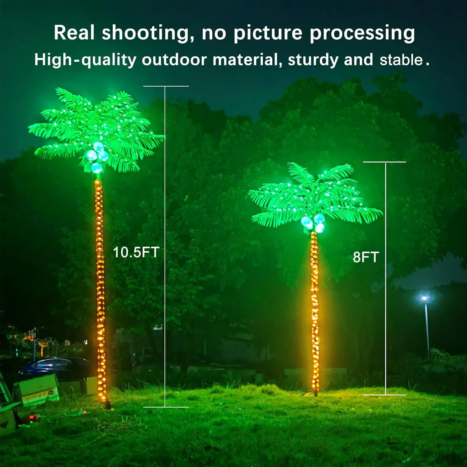 Palm Trees for Outside Patio Decor, 8FT 300LED Lighting Artificial Palm Tree with Coconuts, Outdoor Pool Tropical Decorations for Home Party Hawaiian Jungle Christmas Nativity Beach Garden Park