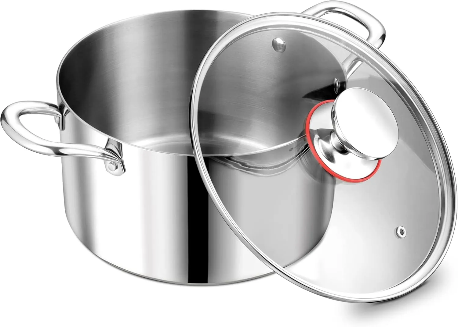 P&P CHEF Tri-Ply Stainless Steel Stockpot, Stock Pot with Visible Lid for Soup Pasta Vegetable, Induction Cooking Pot for All Stoves, Sturdy & Double Handle, Dishwasher Safe, (5 Quarts)