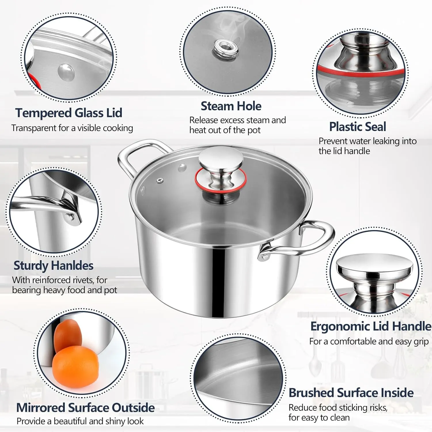 P&P CHEF Tri-Ply Stainless Steel Stockpot, Stock Pot with Visible Lid for Soup Pasta Vegetable, Induction Cooking Pot for All Stoves, Sturdy & Double Handle, Dishwasher Safe, (6 Quarts)