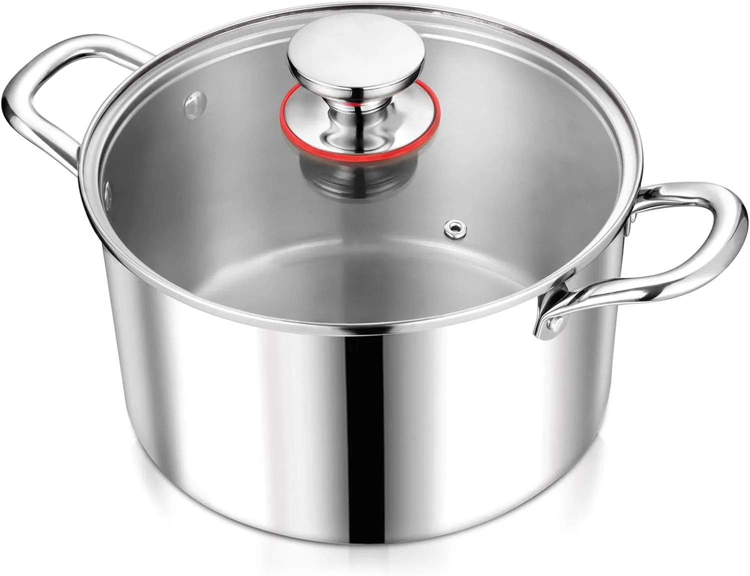 P&P CHEF Tri-Ply Stainless Steel Stockpot, Stock Pot with Visible Lid for Soup Pasta Vegetable, Induction Cooking Pot for All Stoves, Sturdy & Double Handle, Dishwasher Safe, (6 Quarts)