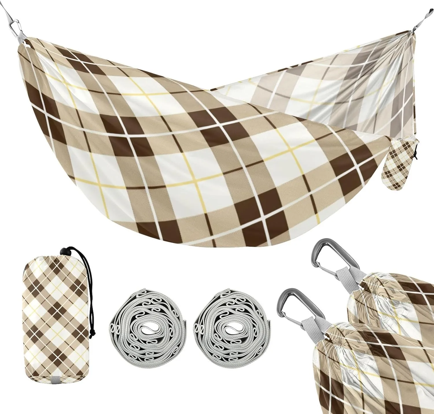 Pastel Brown Plaid 330lb Capacity Outdoor Hammock Fabric Hammock for Camping Travel Accessories hamaca para acampar