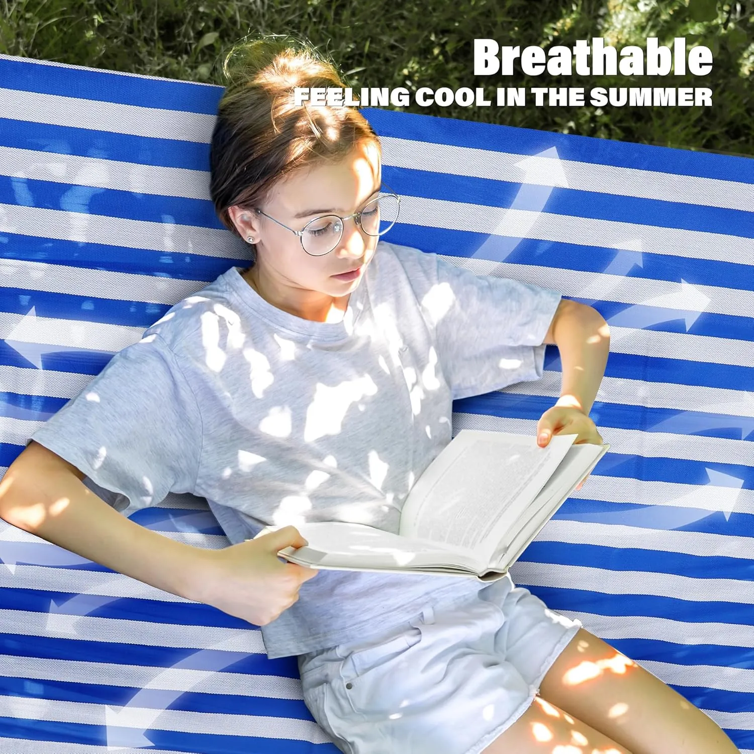 Patio Watcher 13 FT Quick Dry Textilene Hammock - Outdoor Double Hammock - Heavy Duty for Outside - 450 lbs Capacity - Blue White
