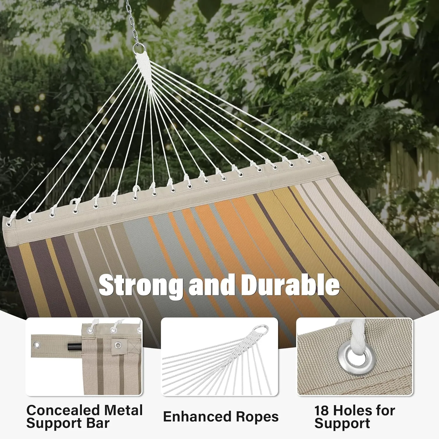 Patio Watcher 13 FT Quick Dry Textilene Hammock - Outdoor Double Hammock - Heavy Duty for Outside - 450 lbs Capacity - Coffee