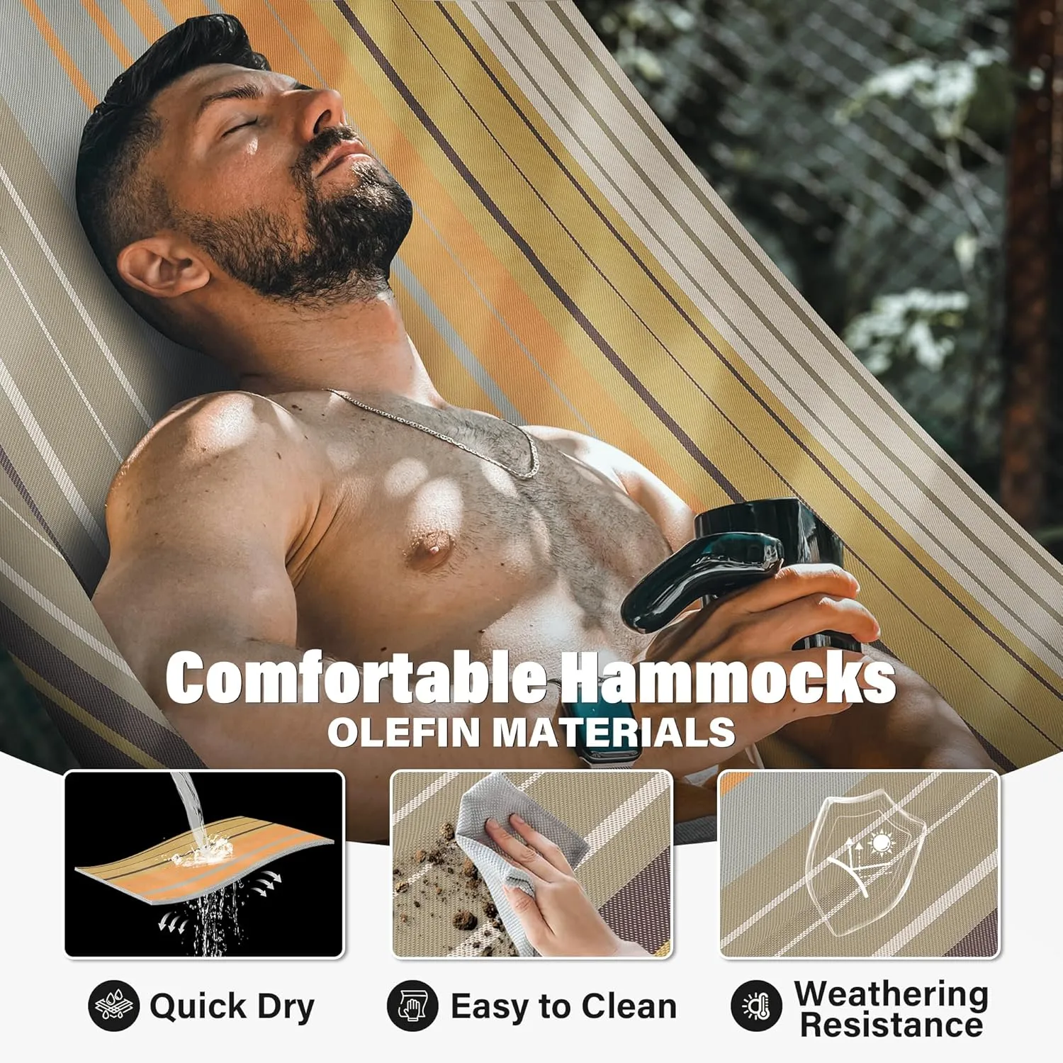 Patio Watcher 13 FT Quick Dry Textilene Hammock - Outdoor Double Hammock - Heavy Duty for Outside - 450 lbs Capacity - Coffee