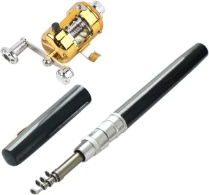 Pen Fishing Pole Kit, Mini Portable Telescopic Pocket Pen Shape Fishing Rod Pole with Fishing Reel Combo Kit for Ice Fly Fishing