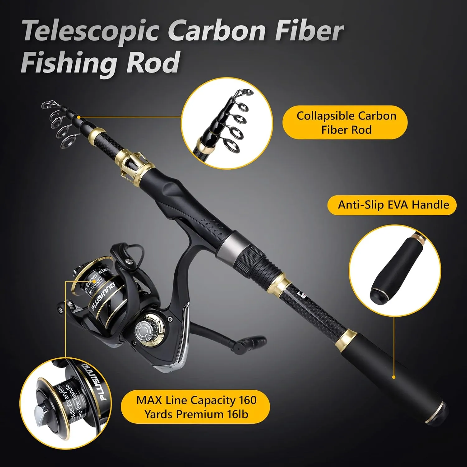PLUSINNO Fishing Rod and Reel Combo,Fishing Pole,Telescopic Fishing Rod Kit with Spinning Reel, Telescopic Fishing Pole with Carrier Bag for Freshwater Saltwater for Men Women