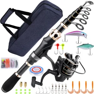 PLUSINNO Fishing Rod and Reel Combo,Fishing Pole,Telescopic Fishing Rod Kit with Spinning Reel, Telescopic Fishing Pole with Carrier Bag for Freshwater Saltwater for Men Women