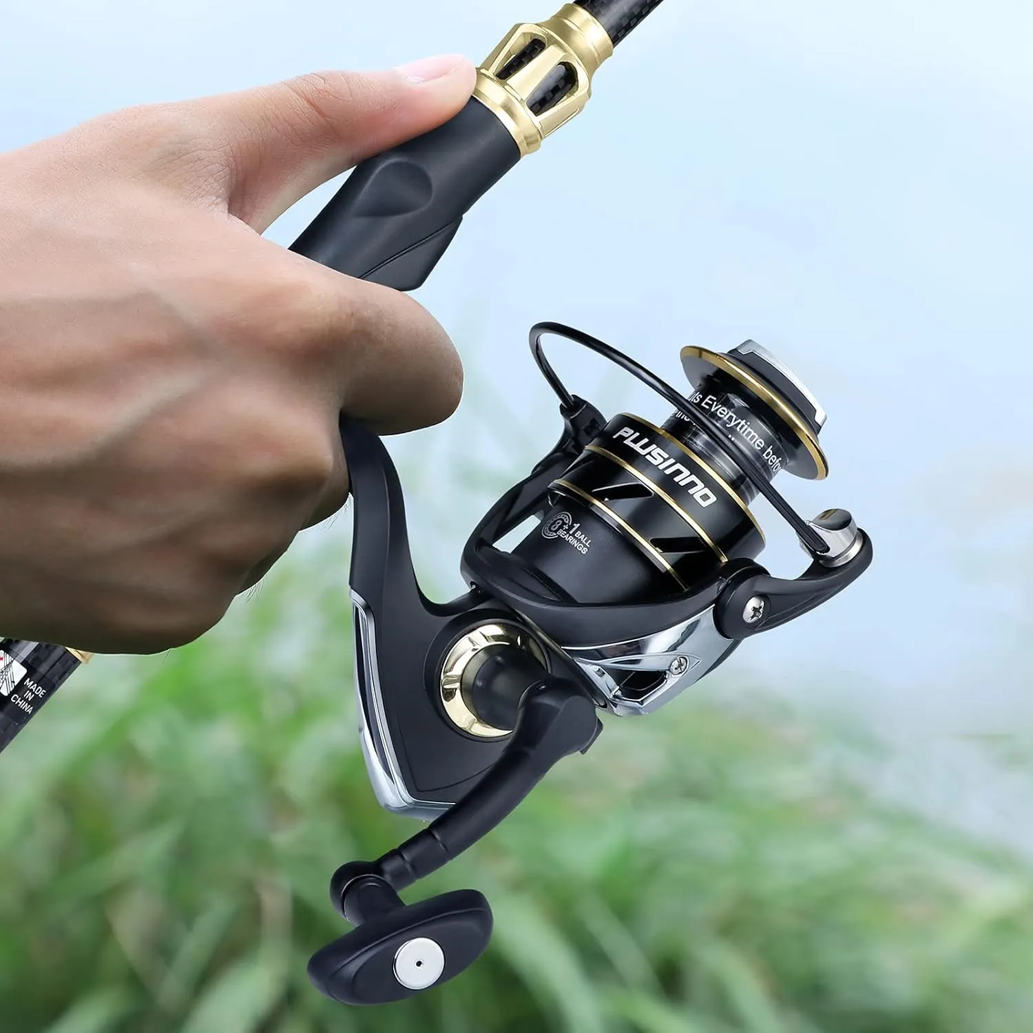 PLUSINNO Fishing Rod and Reel Combo,Fishing Pole,Telescopic Fishing Rod Kit with Spinning Reel, Telescopic Fishing Pole with Carrier Bag for Freshwater Saltwater for Men Women