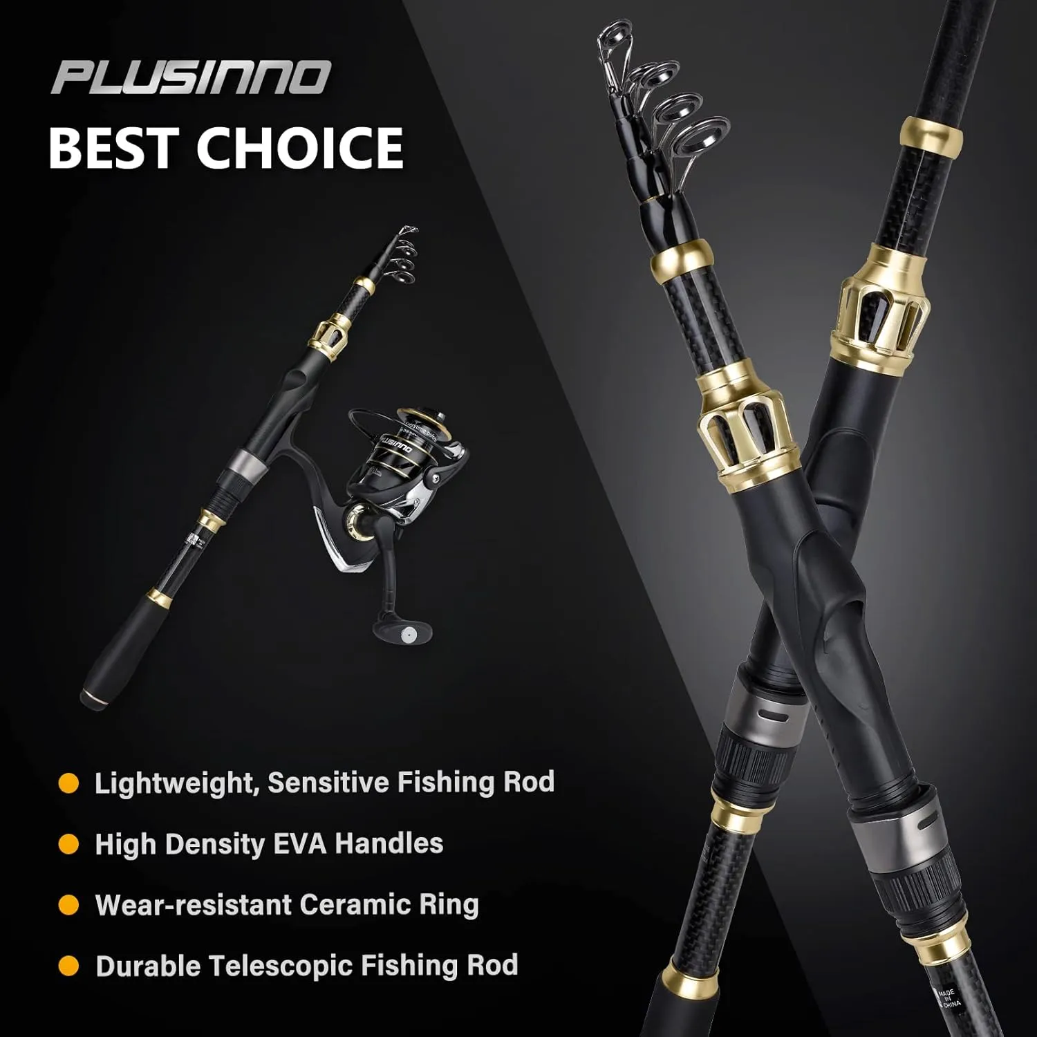 PLUSINNO Fishing Rod and Reel Combo,Fishing Pole,Telescopic Fishing Rod Kit with Spinning Reel, Telescopic Fishing Pole with Carrier Bag for Freshwater Saltwater for Men Women