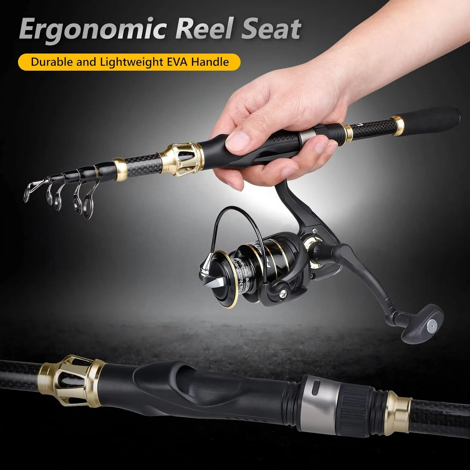 PLUSINNO Fishing Rod and Reel Combo,Fishing Pole,Telescopic Fishing Rod Kit with Spinning Reel, Telescopic Fishing Pole with Carrier Bag for Freshwater Saltwater for Men Women