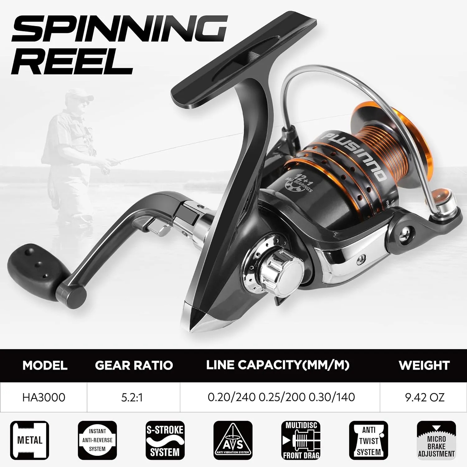 PLUSINNO Fishing Rod and Reel Combos - Carbon Fiber Telescopic Fishing Pole - Spinning Reel 12  1 Shielded Bearings Stainless Steel BB