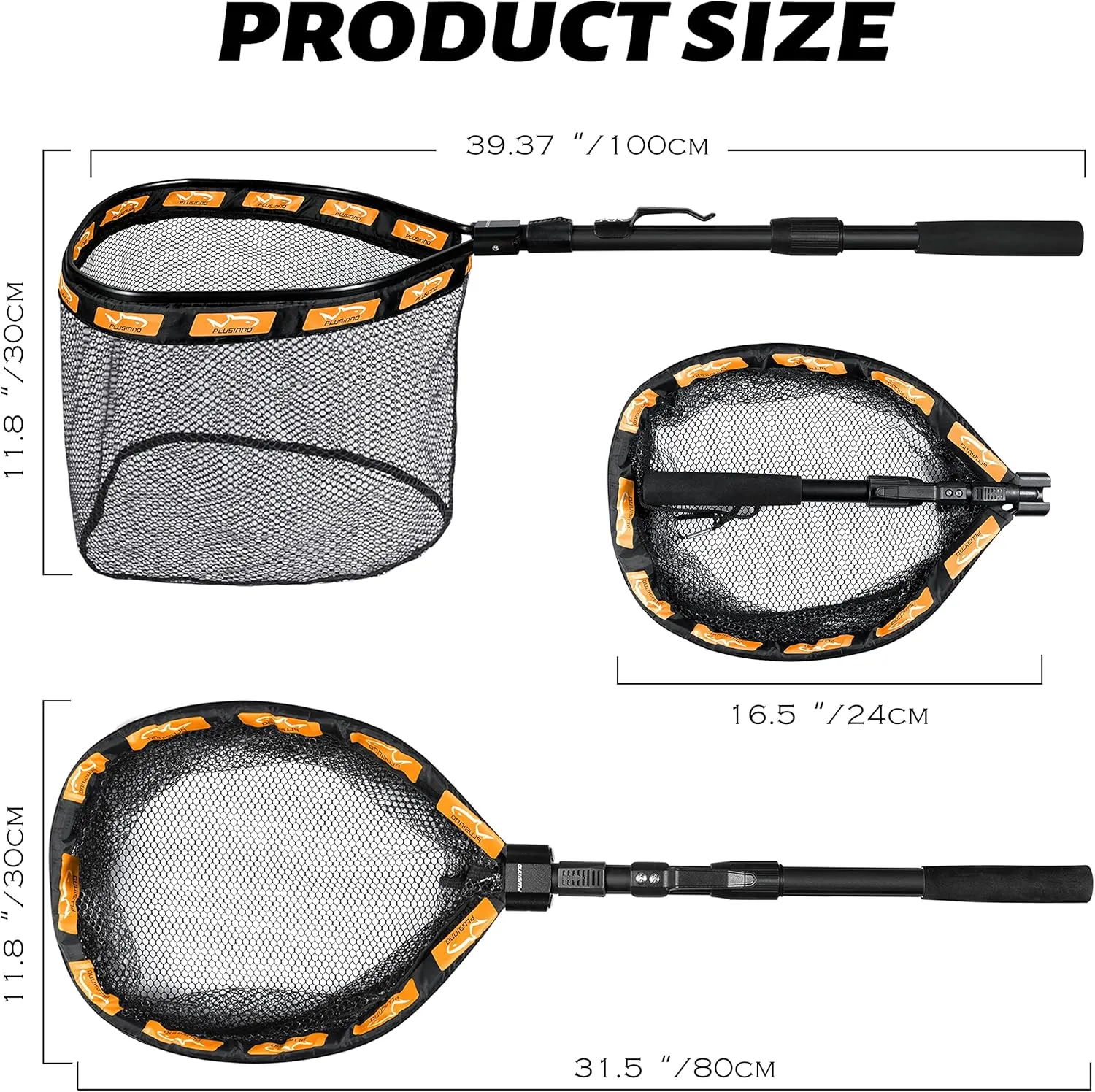 PLUSINNO Floating Fishing Net for Steelhead, Salmon, Fly, Kayak, Bass, Trout Fishing, Catfish, Rubber Coated Landing Net for Easy Catch & Release for Easy Transportation & Storage