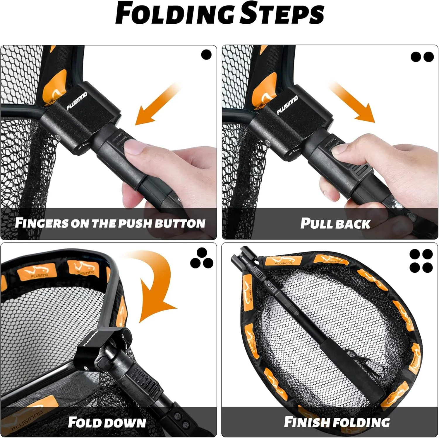 PLUSINNO Floating Fishing Net for Steelhead, Salmon, Fly, Kayak, Bass, Trout Fishing, Catfish, Rubber Coated Landing Net for Easy Catch & Release for Easy Transportation & Storage