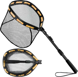 PLUSINNO Floating Fishing Net for Steelhead, Salmon, Fly, Kayak, Bass, Trout Fishing, Catfish, Rubber Coated Landing Net for Easy Catch & Release for Easy Transportation & Storage