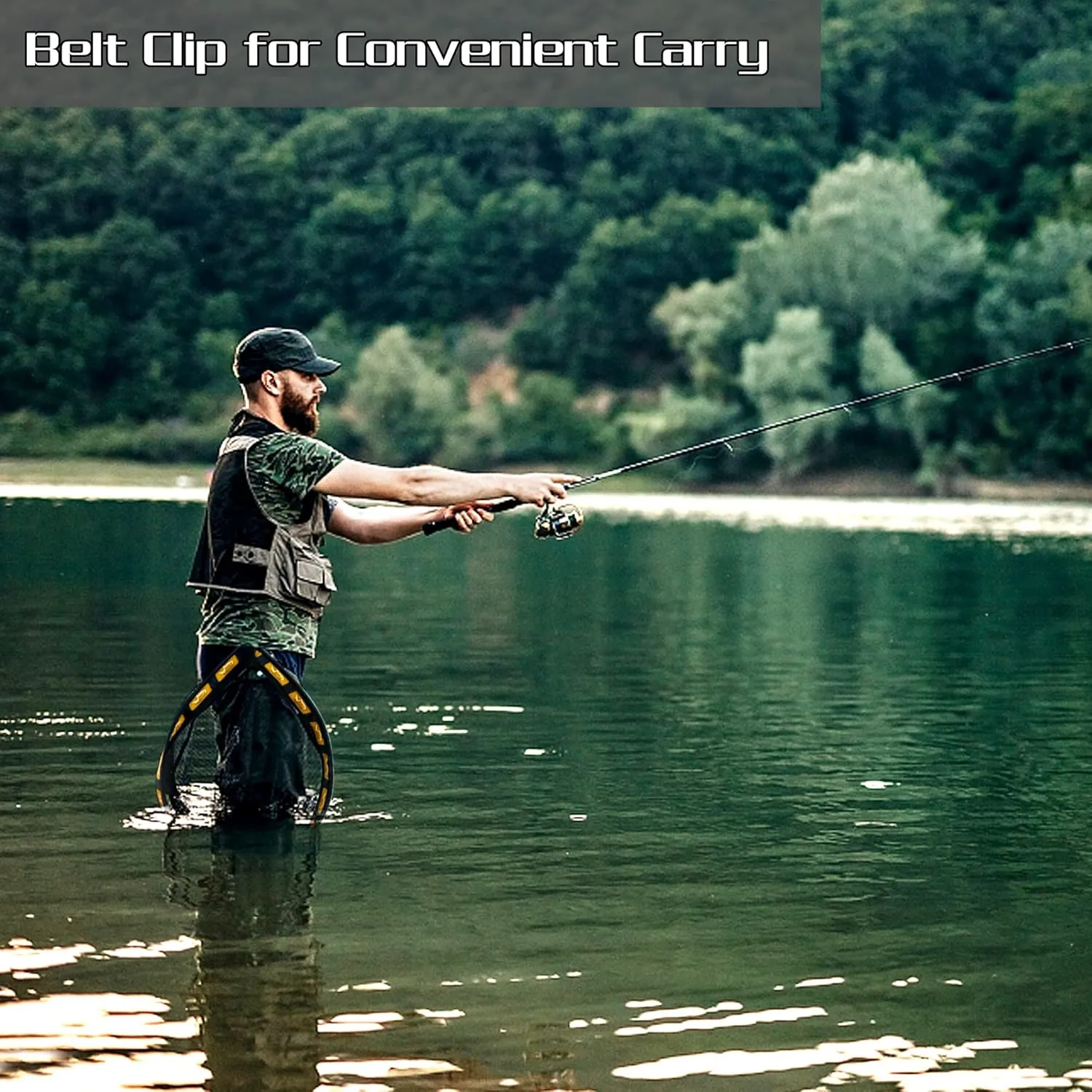 PLUSINNO Floating Fishing Net for Steelhead, Salmon, Fly, Kayak, Bass, Trout Fishing, Catfish, Rubber Coated Landing Net for Easy Catch & Release for Easy Transportation & Storage