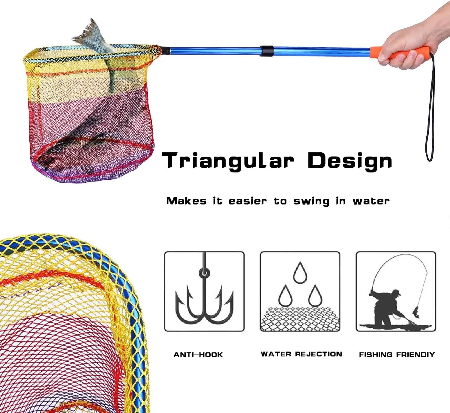 PLUSINNO Kids Fishing Net, Telescopic Lightweight Landing Net with Aluminum Pole Handle and Nylon Mesh, Catch and Release Butterfly Net for Kids Youth Outdoor