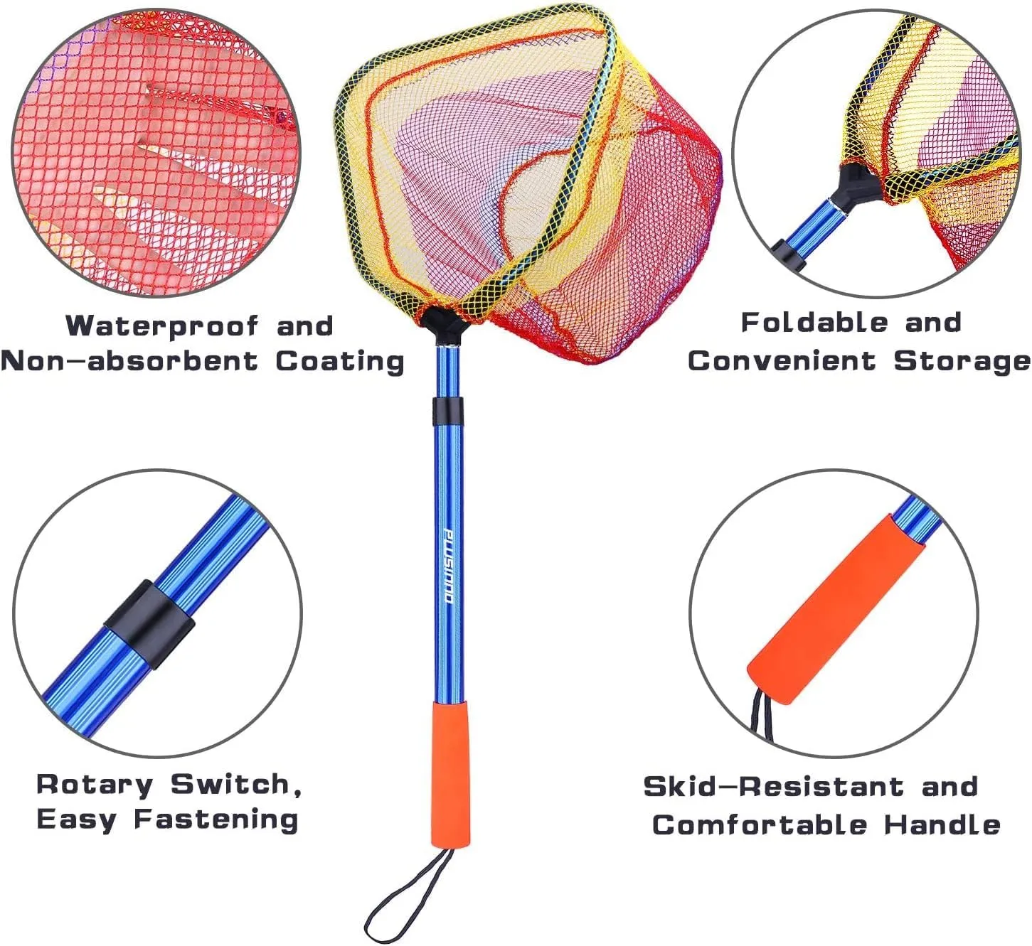 PLUSINNO Kids Fishing Net, Telescopic Lightweight Landing Net with Aluminum Pole Handle and Nylon Mesh, Catch and Release Butterfly Net for Kids Youth Outdoor