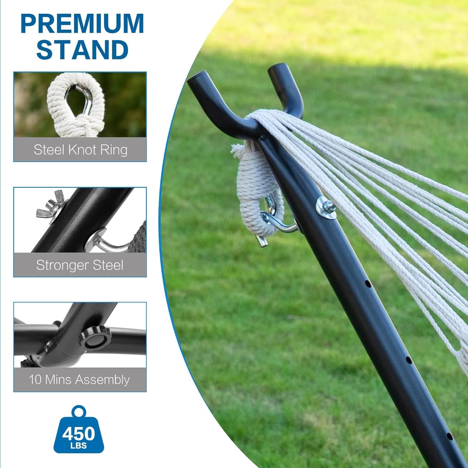 PNAEUT Double Hammock with Space Saving Steel Stand 2 Person Heavy Duty Garden Yard Outdoor 450lb Capacity Hammocks and Portable Carrying Bag (Aqua)