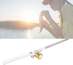 Pocket Fishing Pole,Portable Fishing Rod Fishing Rod Mini Telescopic Pocket Pen Shape Fishing Rod Pole and Fishing Reel (Silver)