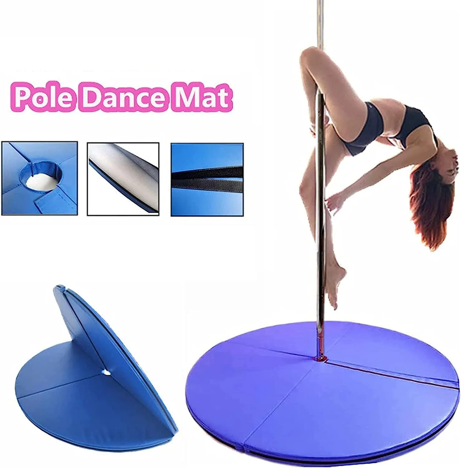 Pole Dance Mat, 120 CM Round Thicken Shock Absorption Foldable Pole Dance Crash Mat, Gymnastic Yoga Stripper Fitness Exercise Beginner Safety Protection Mat