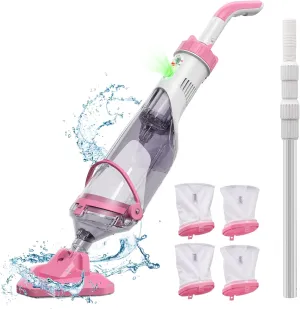 Pool Vacuum for Above Ground Pool with a Telescopic Pole, Running time up to 1H, T403 Handheld Rechargeable Pool Cleaner with Powerful Suction up to 18.5 gallons/min, Ideal for Leaves, Debris