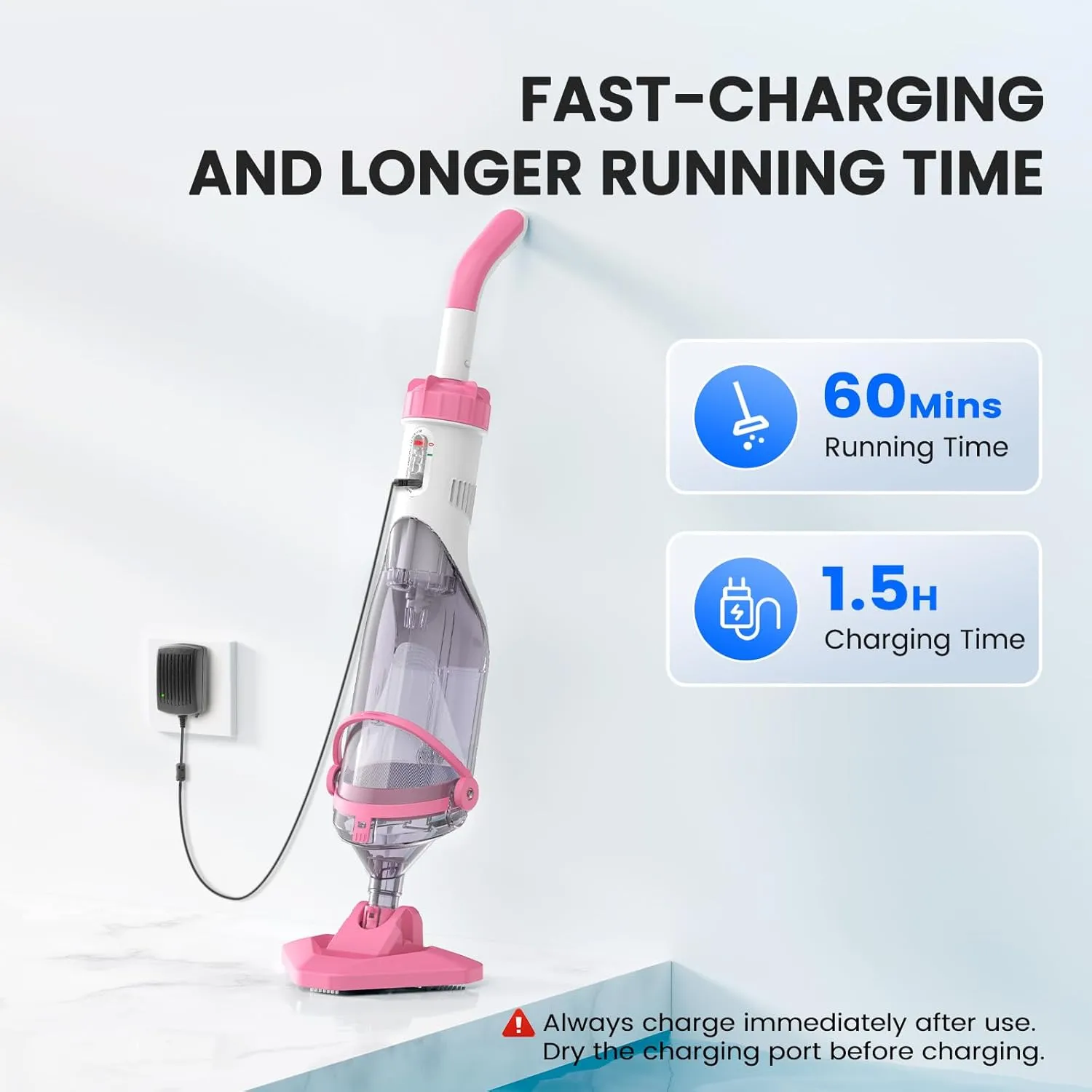 Pool Vacuum for Above Ground Pool with a Telescopic Pole, Running time up to 1H, T403 Handheld Rechargeable Pool Cleaner with Powerful Suction up to 18.5 gallons/min, Ideal for Leaves, Debris