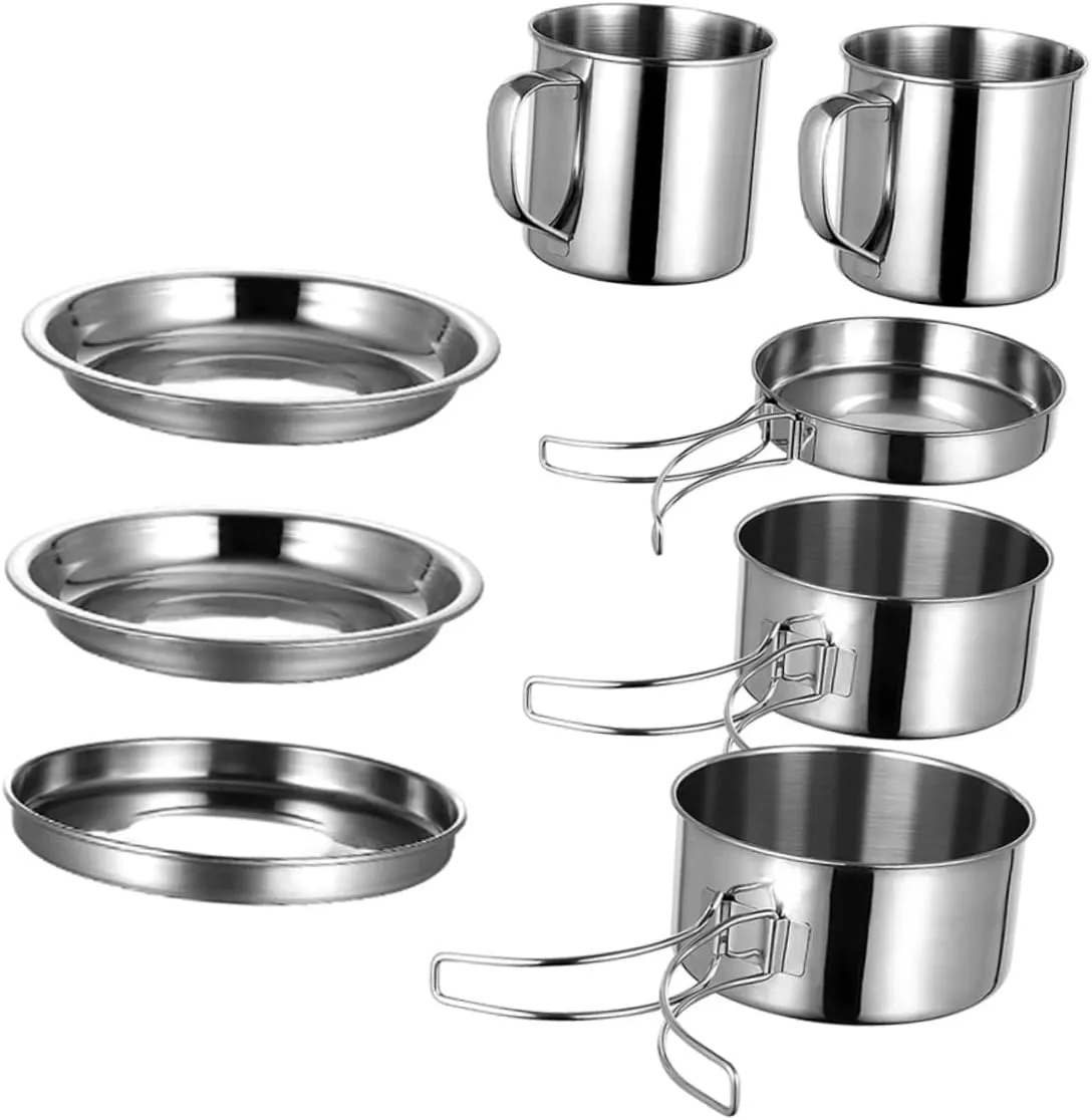 POPETPOP Outdoor Camping Cookware Portable Cooking Set Stainless Steel Cooking Kit Easy to Use for Travel Camping