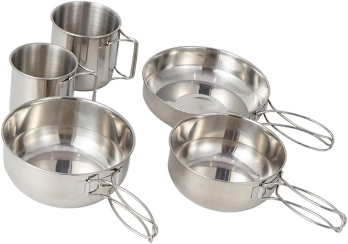 Portable 5-Piece Camping Dinnerware Frying Pan Rice Bowl Water Cup for Hiking Fishing BBQ