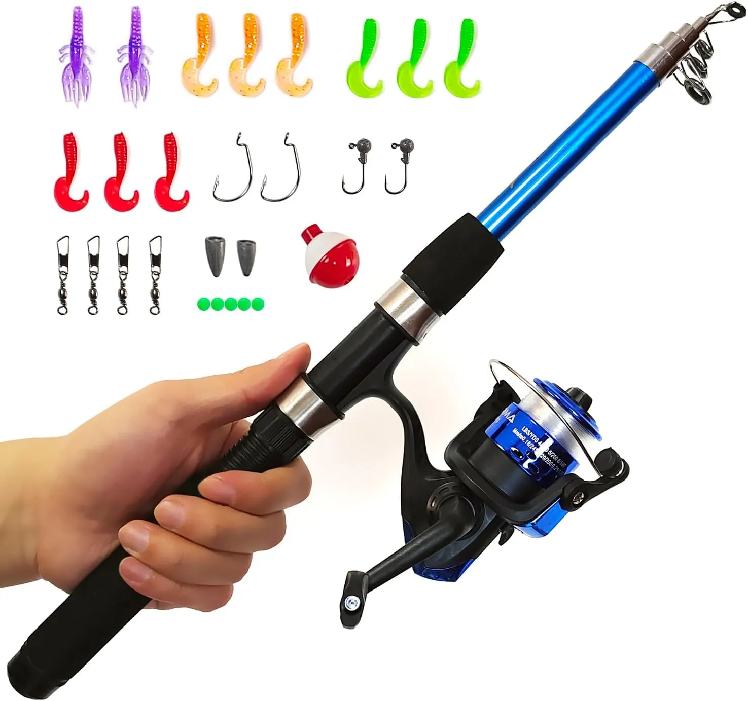 Portable 70Inch Telescopic Fishing Rod and Spinning Reel Combo, Kids Fishing Pole with Line, Hook, Bait, for Rivers, Lakes, Ice Fishing, Etc