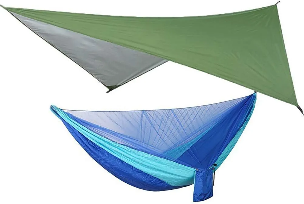 Portable Camping Hammock with Mosquito Net and Rain Fly Tarp Set Canopy Tent Outdoor Camping Mosquito Swing Bed Waterproof,12