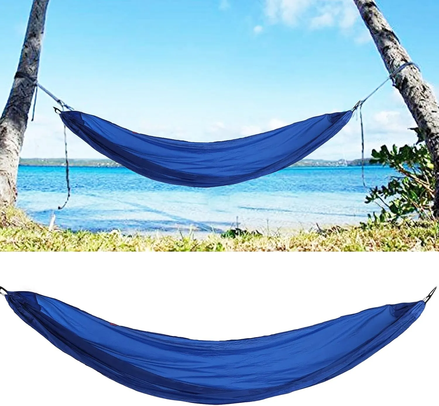Portable Camping Parachute Hammock with Rollover, Foldable to Palm Size, 200kg Bearing Capacity, Reinforced Aluminum Alloy Snap Hooks, Toughness Nylon Silicone (Blue)