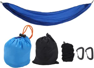 Portable Camping Parachute Hammock with Rollover, Foldable to Palm Size, 200kg Bearing Capacity, Reinforced Aluminum Alloy Snap Hooks, Toughness Nylon Silicone (Blue)