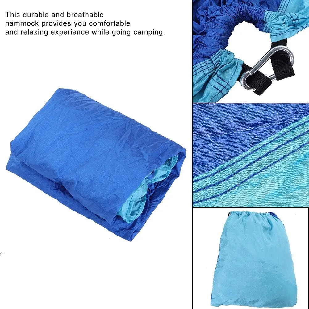 Portable Camping Travel Double Hammock Hanging Bed with Tree Strap, Lightweight Nylon Taffeta, Holds Up to 300kg, Installation, for Outdoor Relaxation (Sky Blue to Blue)