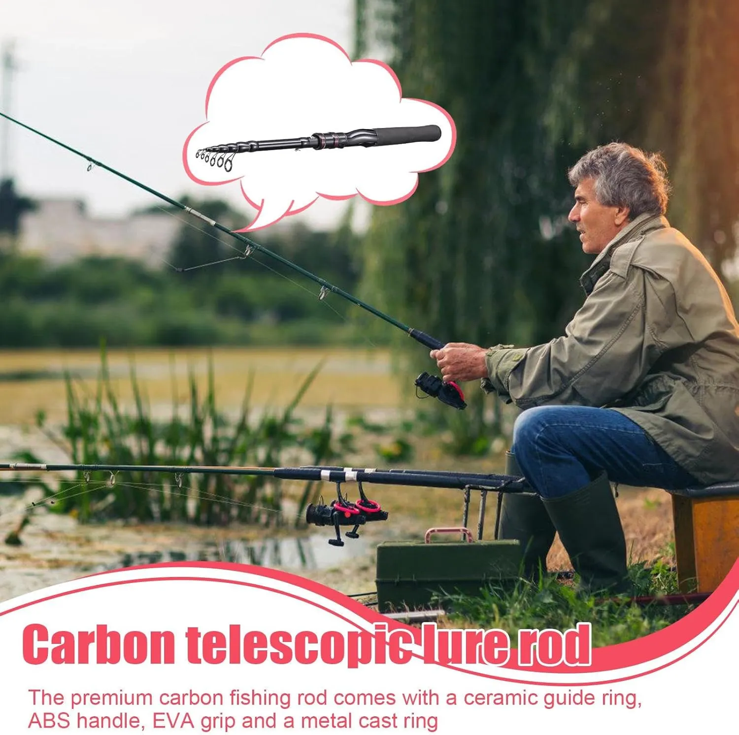Portable Fishing Pole - Telescopic Compact Rod for Easy Travel - Durable Design for Bass, Salmon, and Trout Fishing in Lakes, Rivers, and Oceans