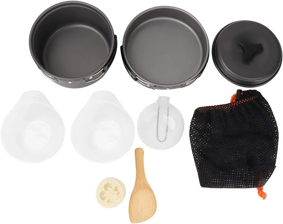Portable Folding Pan & Pot Set | Aluminum Alloy Cookware for Camping/Hiking/Picnic | Non - Stick & Easy to Carry | 1-2 People Outdoor Cooking