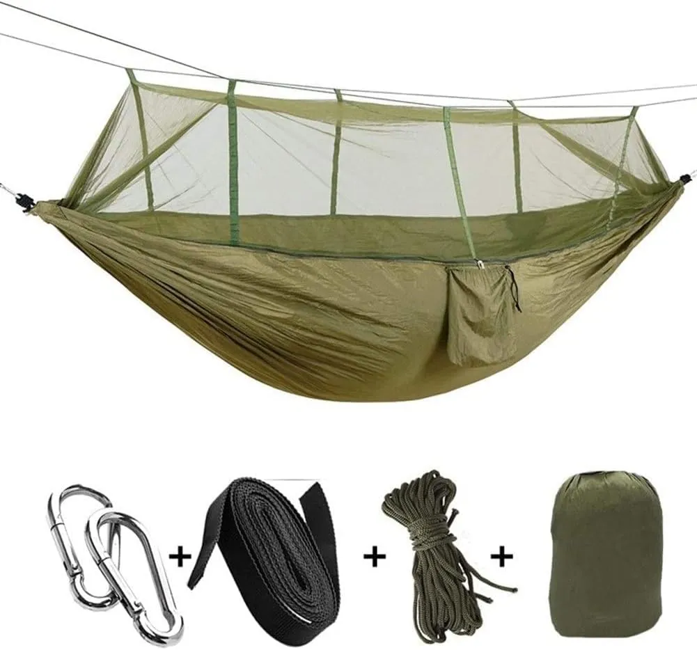 Portable Hammocks 1-2 Person Portable Outdoor Camping Hammock Parachute Fabric Hanging Bed Hunting Sleeping Swing Hamac Hammock for Outdoor(Blue)