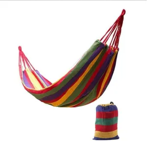 Portable Hammocks 2 Persons Striped Hammock Outdoor Leisure Bed Thickened Canvas Hanging Bed Sleeping Swing Hammock for Camping Hammock for Outdoor(Red)