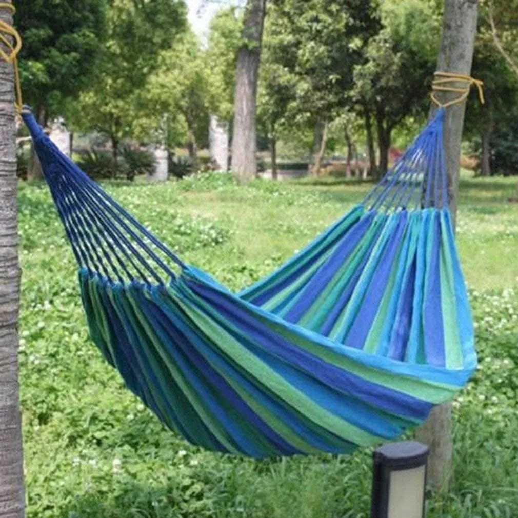 Portable Hammocks 2 Persons Striped Hammock Outdoor Leisure Bed Thickened Canvas Hanging Bed Sleeping Swing Hammock for Camping Hammock for Outdoor(Red)