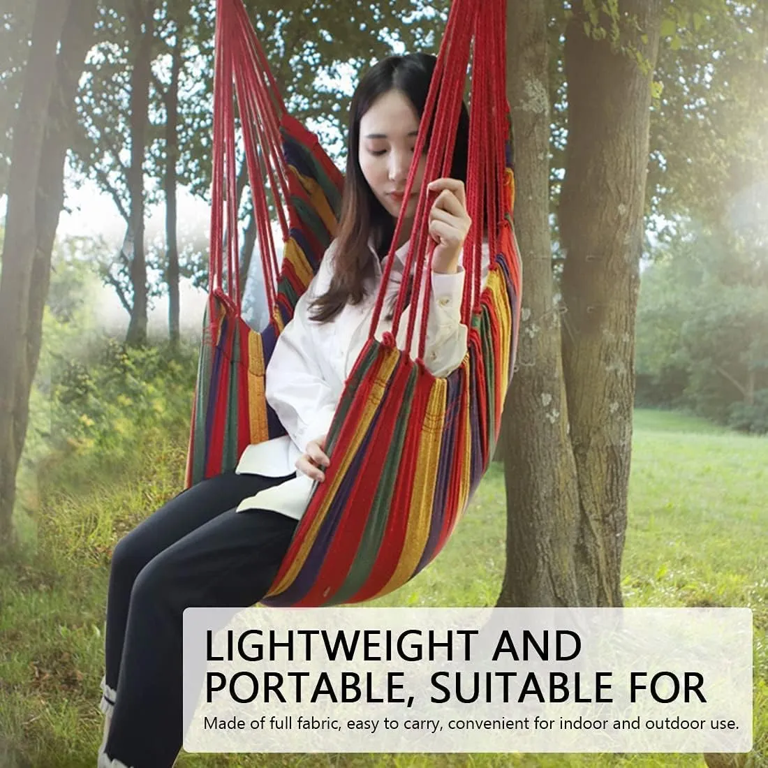 Portable Hammocks Outdoor Hammock Thicken Chair Hanging Portable Relaxation Canvas Swing Travel Camping Lazy Chair Hammock for Outdoor(Blue and White a)