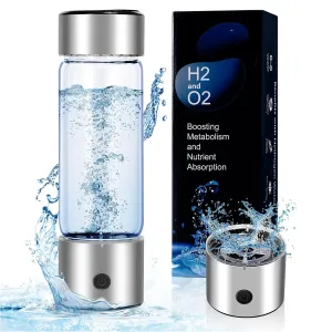 Portable Hydrogen Water Generator Bottle – 3 Min Quick Electrolysis, Rechargeable 460ml Hydrogen-Rich Maker for Daily Drinking, Office, Travel, Fitness – Silver