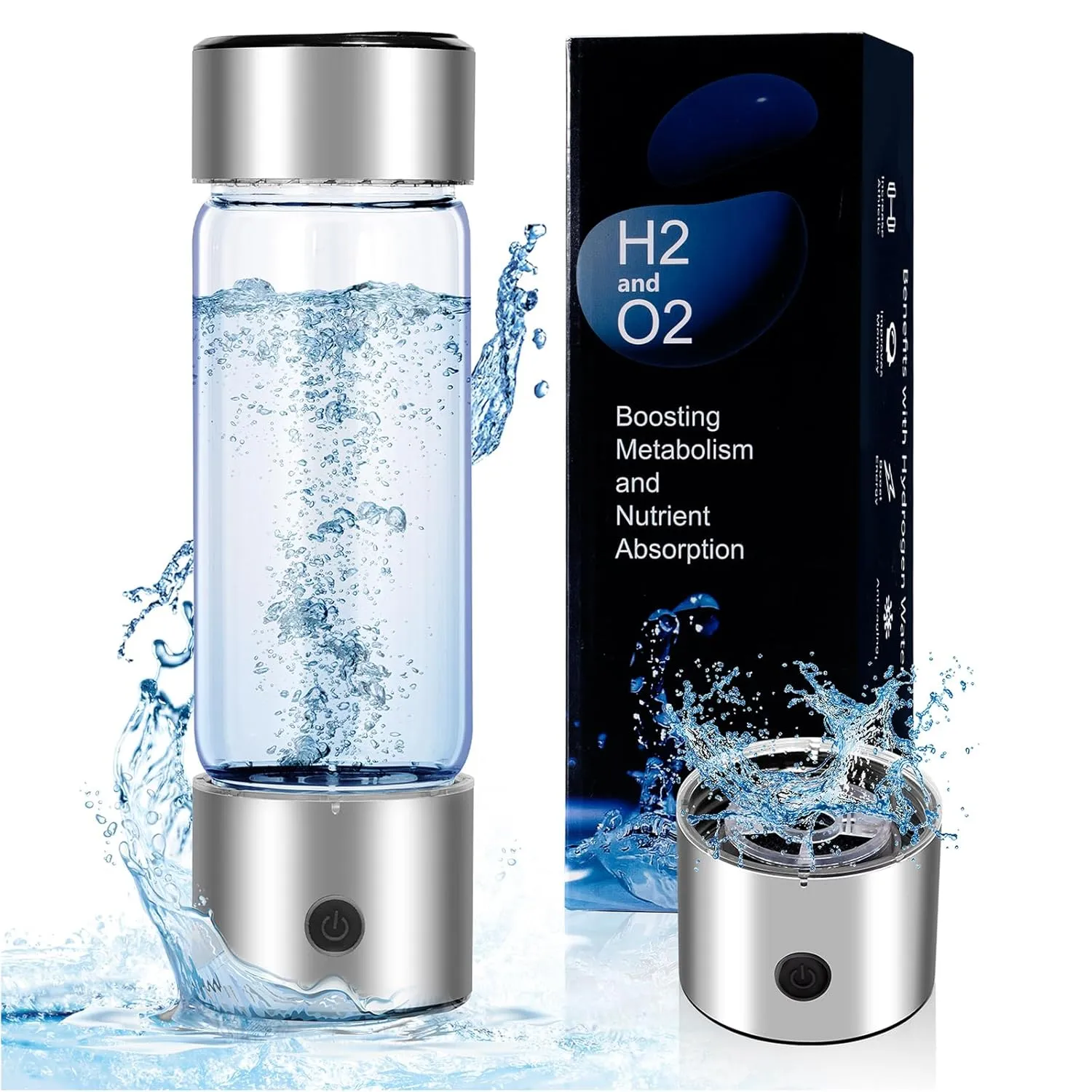 Portable Hydrogen Water Generator Bottle – 3 Min Quick Electrolysis, Rechargeable 460ml Hydrogen-Rich Maker for Daily Drinking, Office, Travel, Fitness – Silver