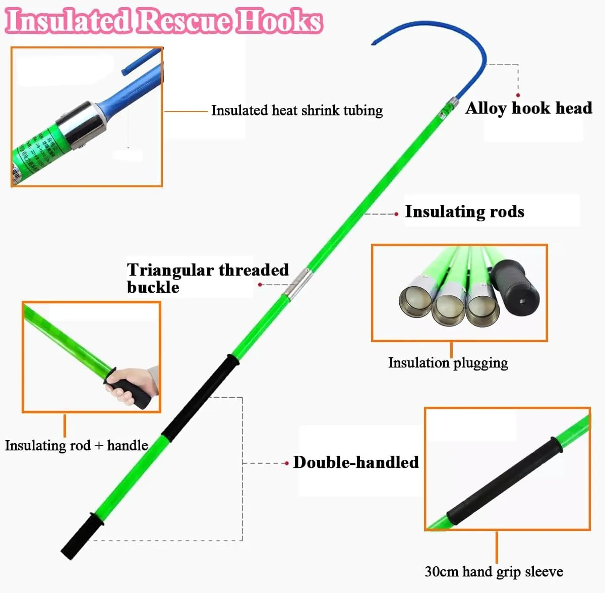Portable Insulated Handle Rescue Hook, High Voltage Safety Anti-electrocution Emergency Lifesaving Pole/Lifeguard Rod Kit/Pulling Man Hook, Industrial Electrical Shock Rescue Stick For Fire Electricia