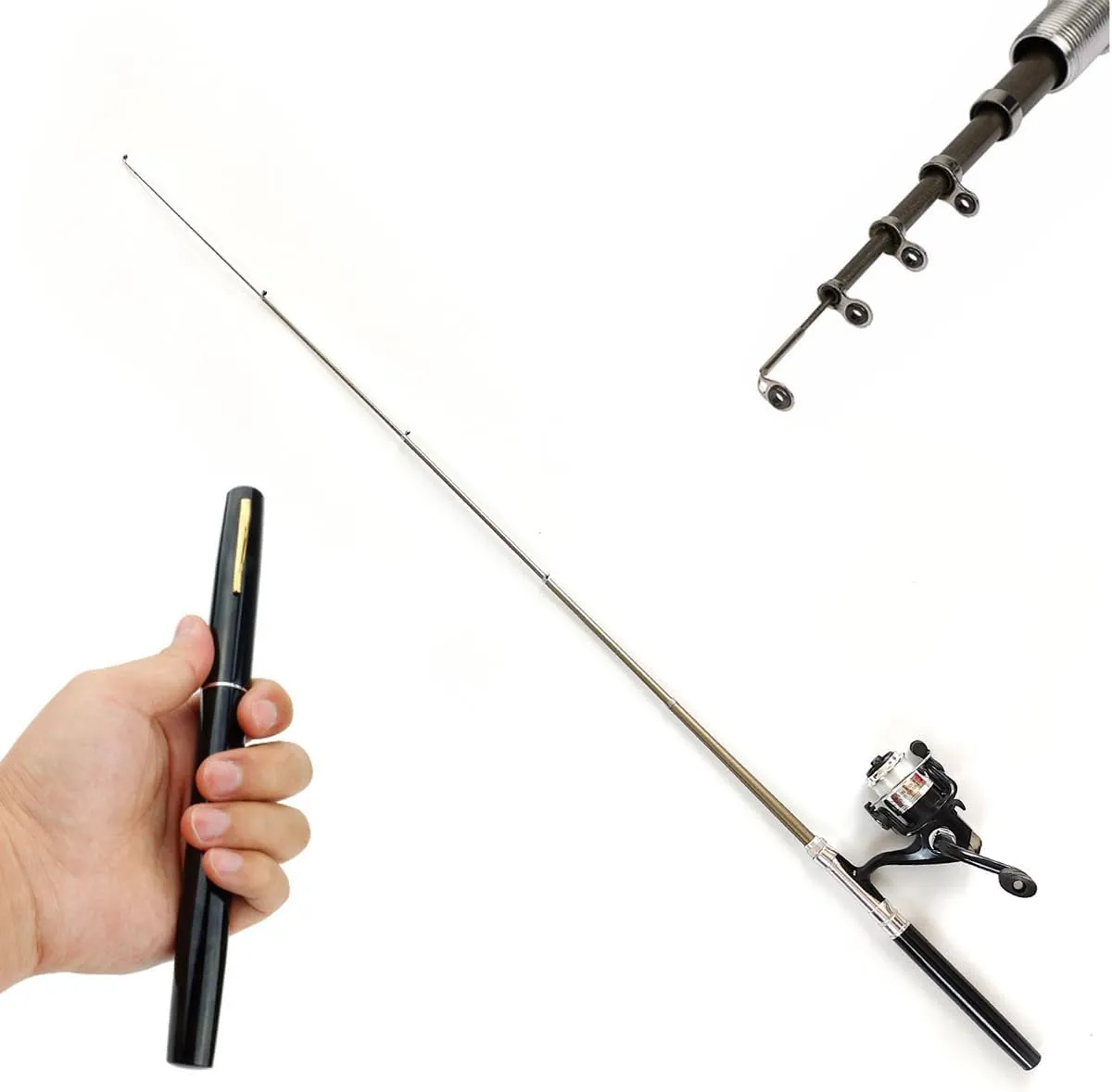Portable Mini Small Fishing Rod and Spinning Reel Combos, Compact 38inch Pocket Pen Fishing Pole Telescopic with Line Lures Hooks for Raft, River, Lake, Ice Fishing and So On