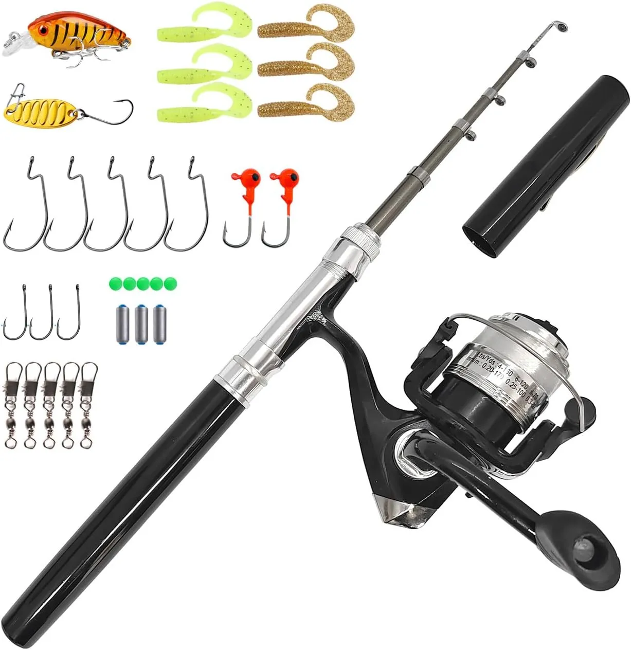 Portable Mini Small Fishing Rod and Spinning Reel Combos, Compact 38inch Pocket Pen Fishing Pole Telescopic with Line Lures Hooks for Raft, River, Lake, Ice Fishing and So On