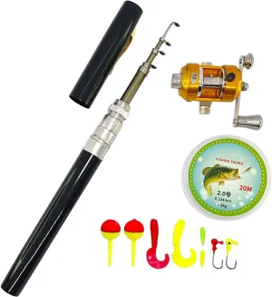 Portable Pocket Telescopic 38inch Mini Pen Fishing Rod and Reel Combos, Small Pen Fishing Pole with Reel Line Bait Hook, for River, Lake, Ice Fishing and So On
